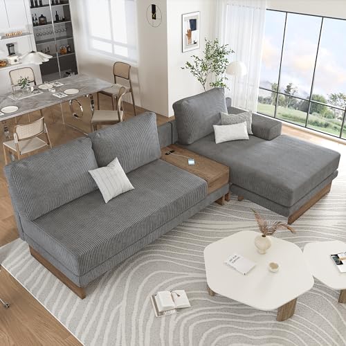 114" L-Shaped Sectional Sofa with Storage Drawer and Reversible Chaise Lounge (Grey) B600