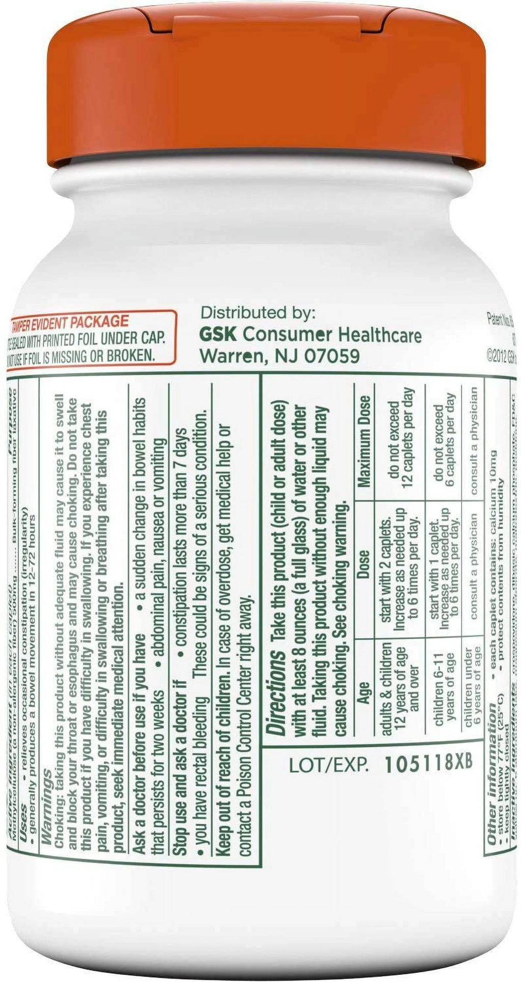 100 ct Fiber Supplement Caplets W7872