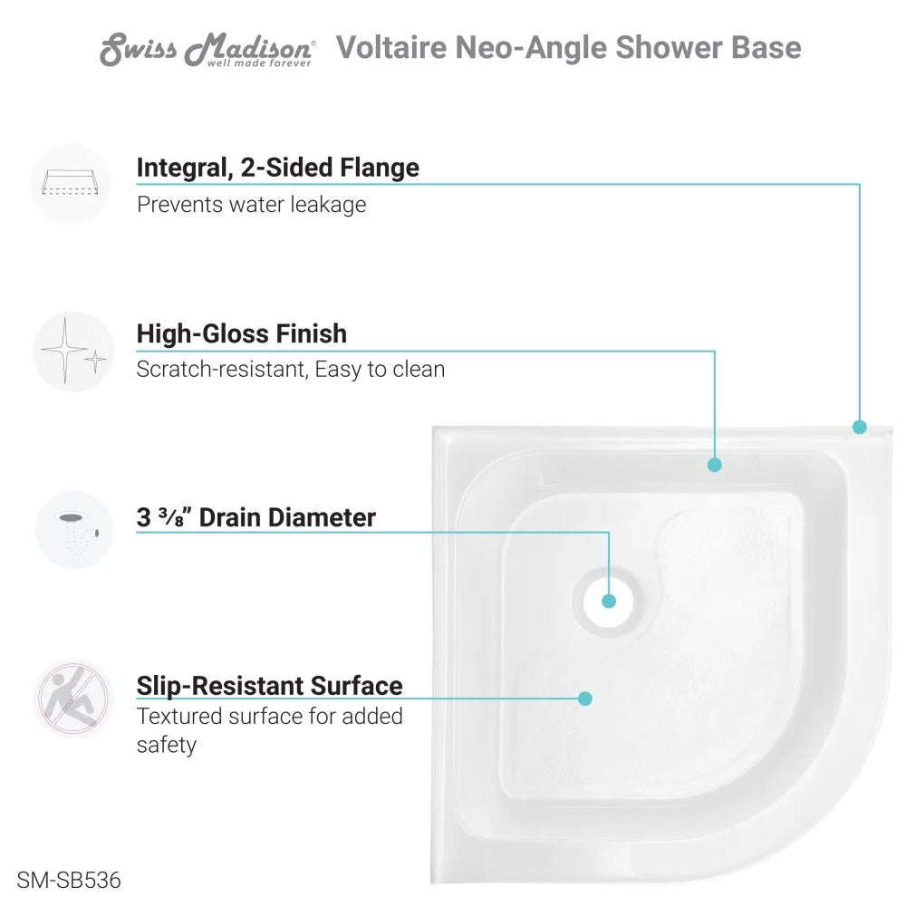 32 x 32 Acrylic White Neo-angle Shower Base R33520