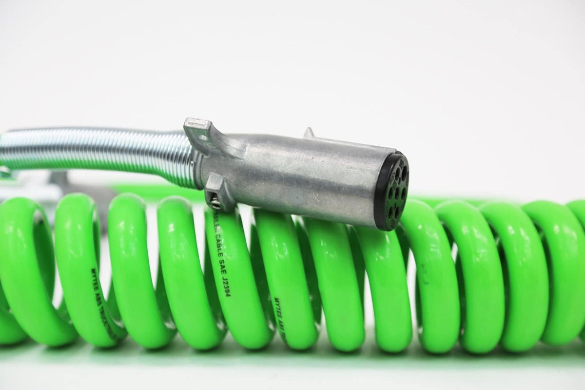 7-Way ABS Coiled Cable 15 Ft Green 48" x 12" Leads Trailer Electrical Power Cord Pack of 2 S514845