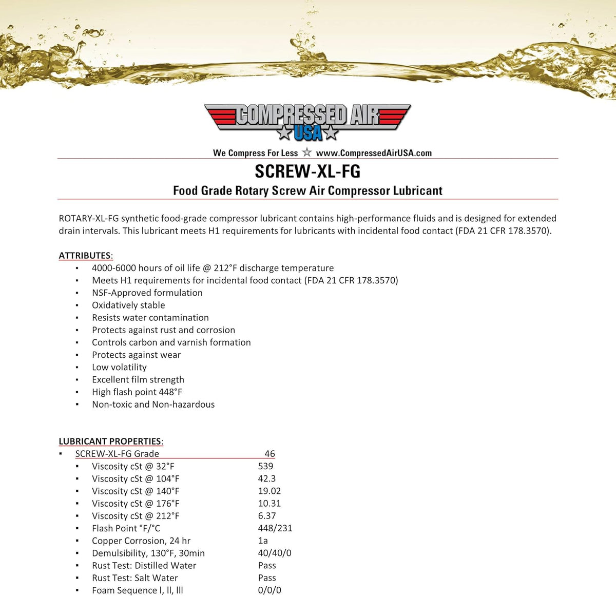 6000 Hour Rotary Screw Air Compressor Lubricating Oil (1 Gallon) M319386