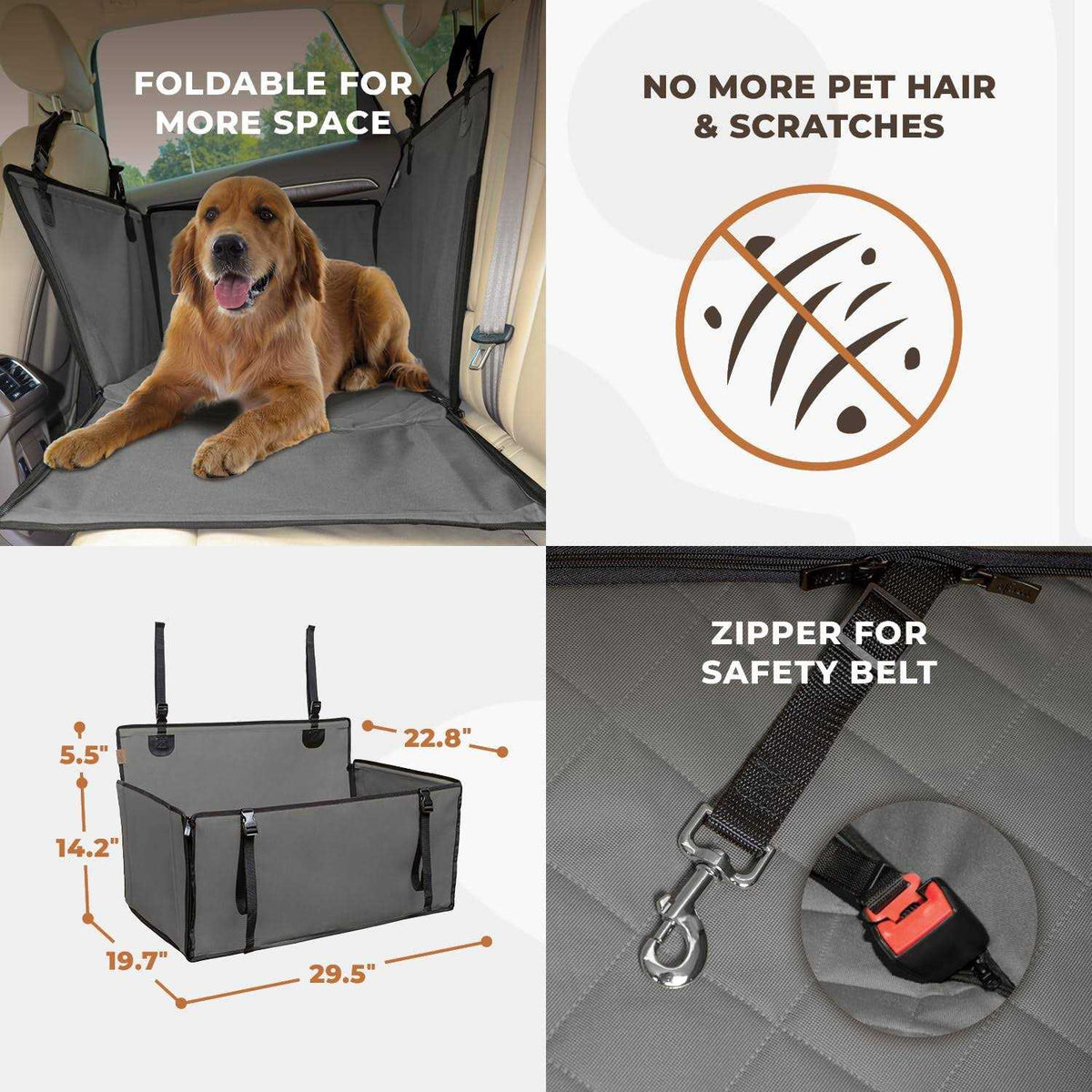 Extra Stable Dog Car Seat with 4 Fastening Straps F478