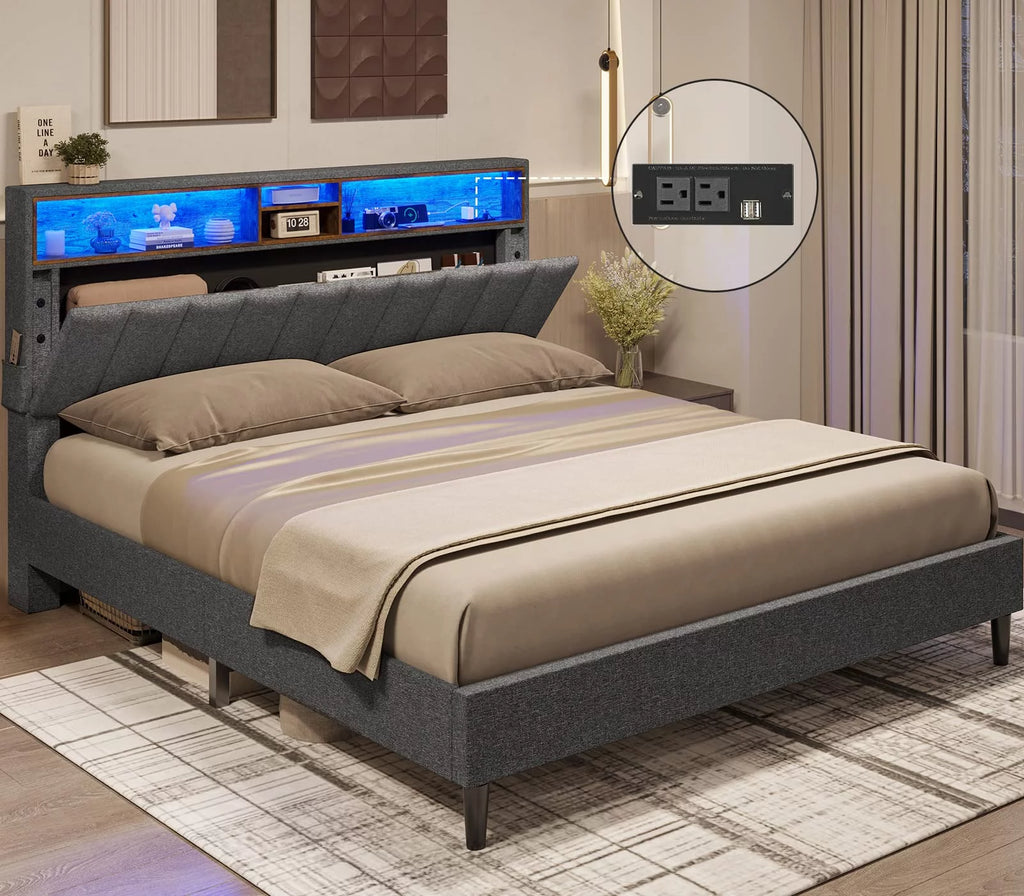 Queen Size LED Bed Frame with Outlet and USB Ports R860