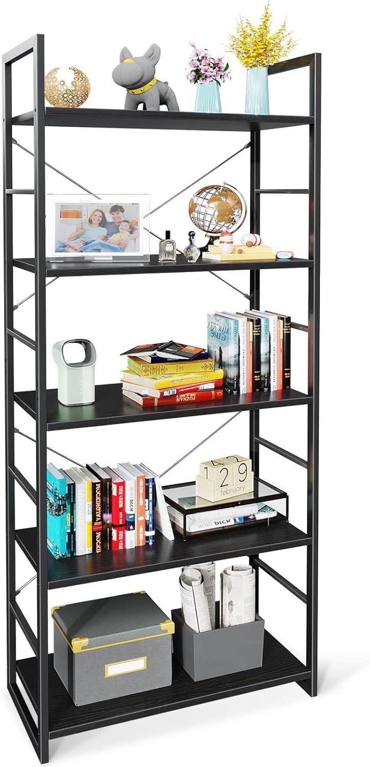 5 Tier Industrial Open Bookcase, Rustic Brown S36765