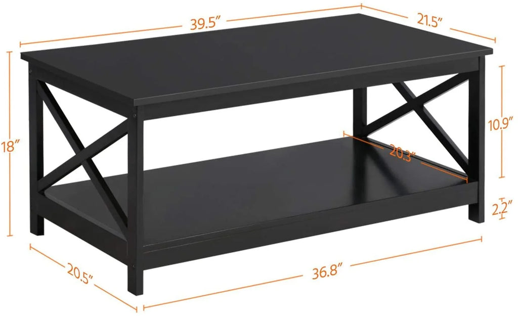 2-Piece Coffee Table & Sofa Side Console Table Set Black S168