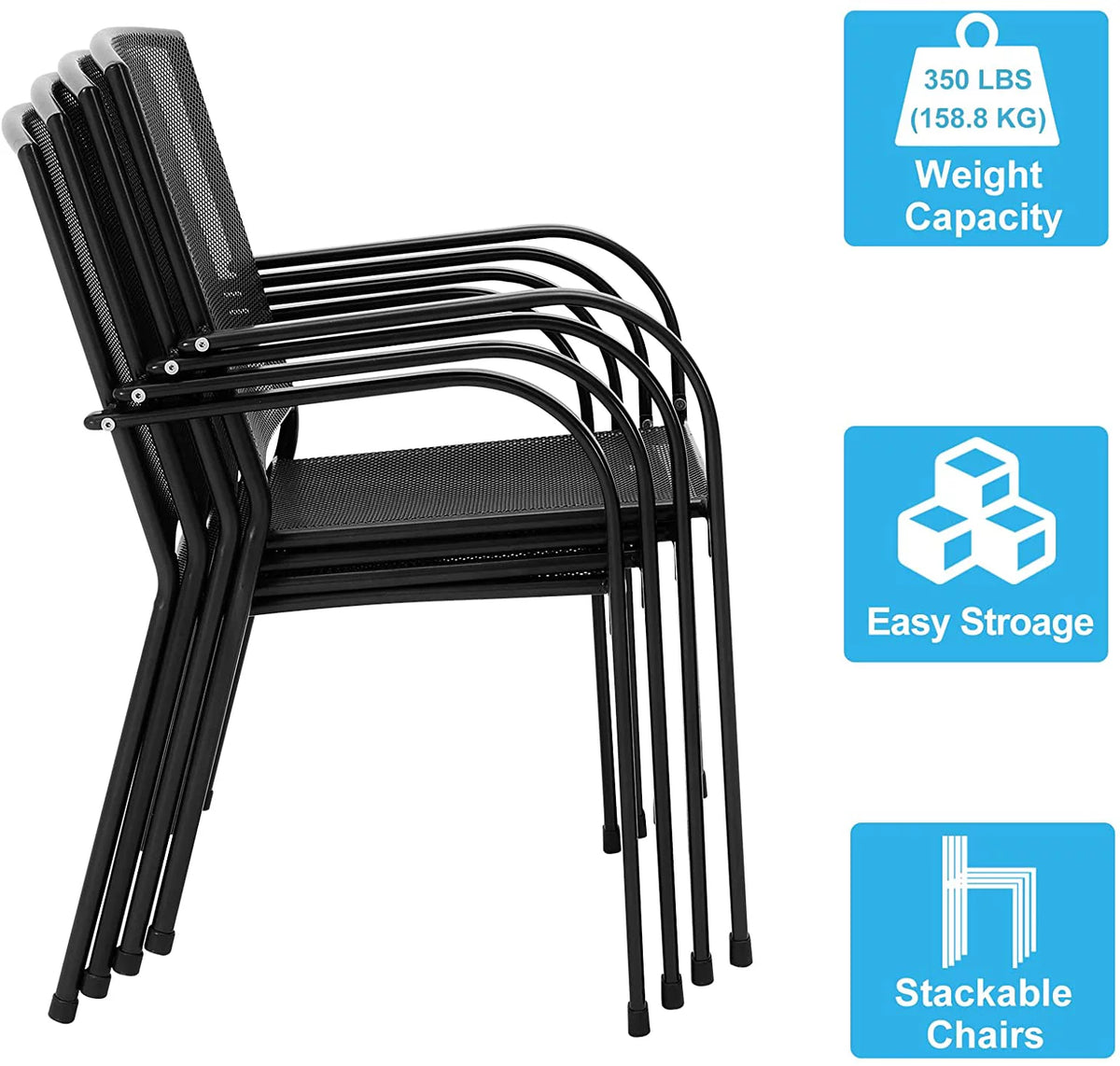 5-Piece Metal Patio Dining Set with 4 Stackable Chairs U475