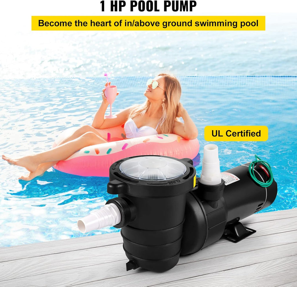 1HP 110V 5220GPH Self-priming Swimming Pool Pump with Strainer Basket and 2pcs 1-1/2'' NPT Connectors D844