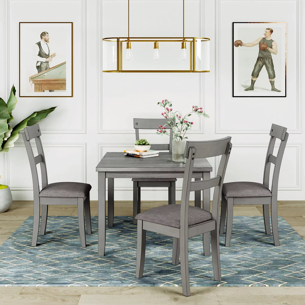 5-Piece Grey Dining Table Set with 4 Cushioned Chairs G734