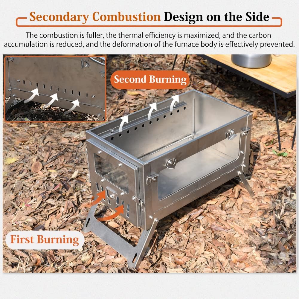 15inch Wood Burning Stove Folding Portable with 9.84ft Pipes M580