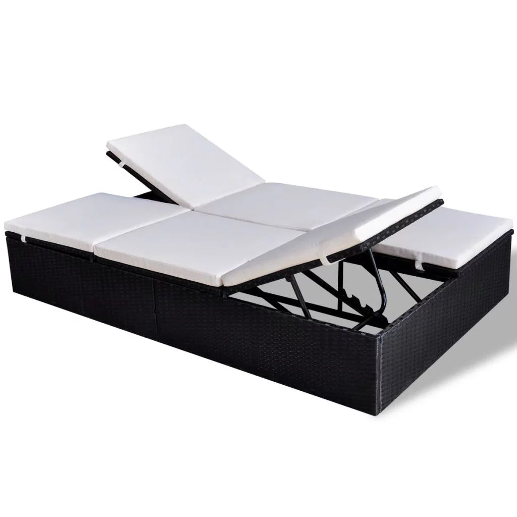 Double Chaise Lounge Chair 2-Person Poly Rattan Sun Lounger with Adjustable Cushion X7150