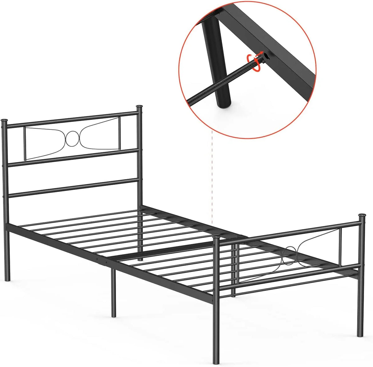 Black Twin Metal Platform Bed Frame with Headboard Z713