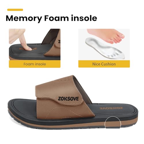 Black Adjustable Slip On Open Toe Memory Foam Slide Sandals T82655