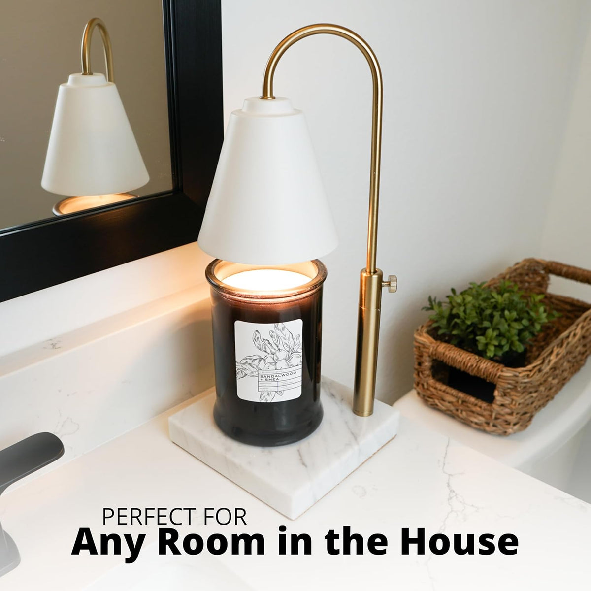 Adjustable Electric Candle Warmer with Dimmer, Marble Base, Gold Frame U320547