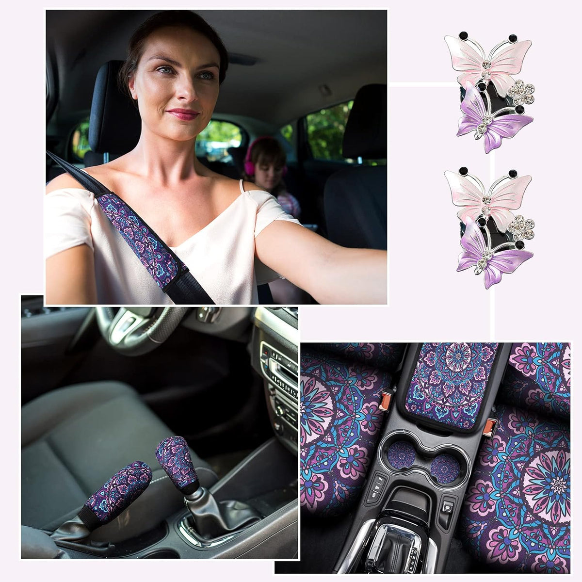 Purple Mandala Car Accessories Set D6859
