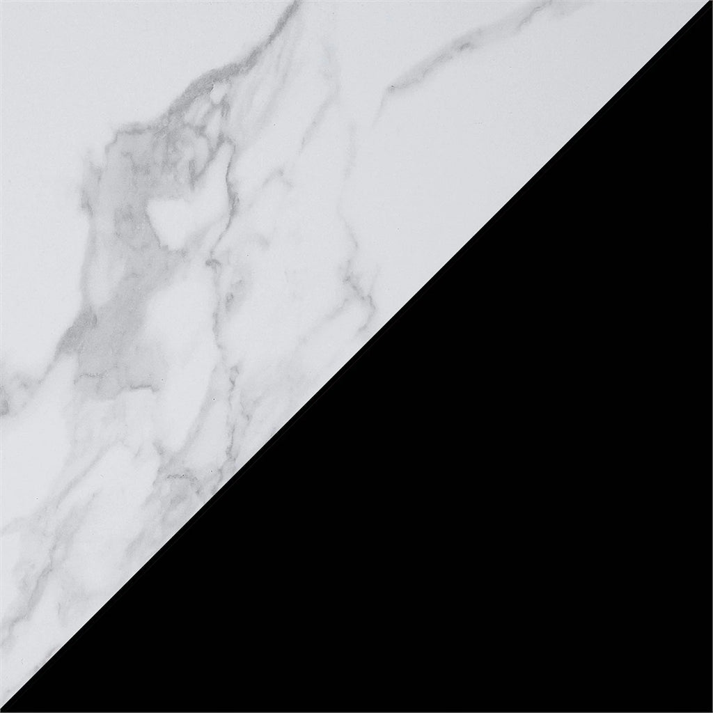 White Faux Marble and Black Wood Console Table with Shelf B243437