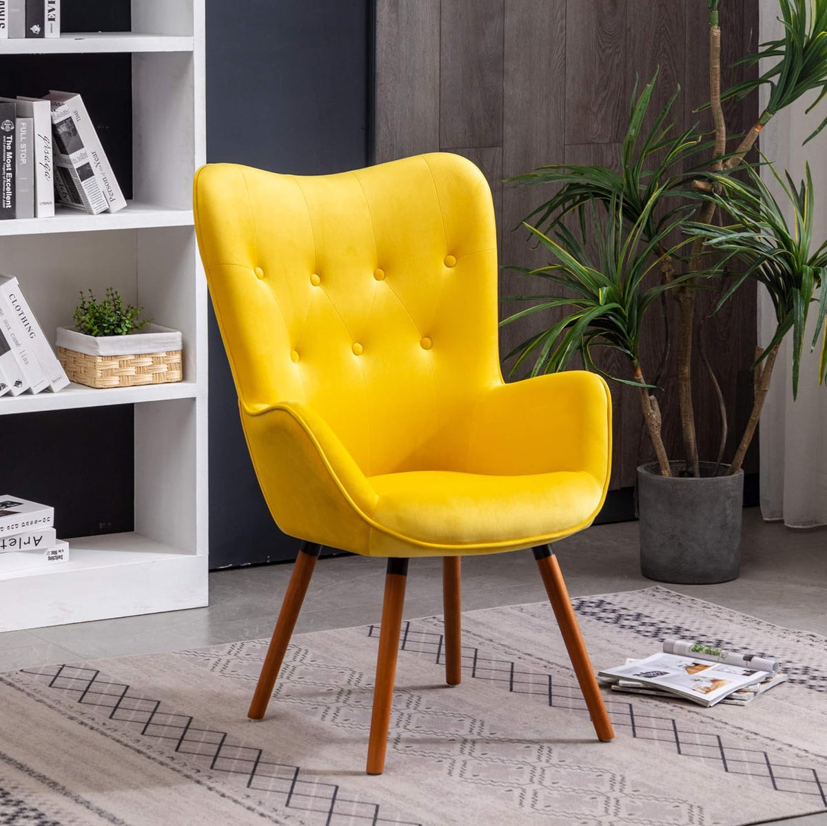 Yellow Velvet Tufted Button Accent Chair K819