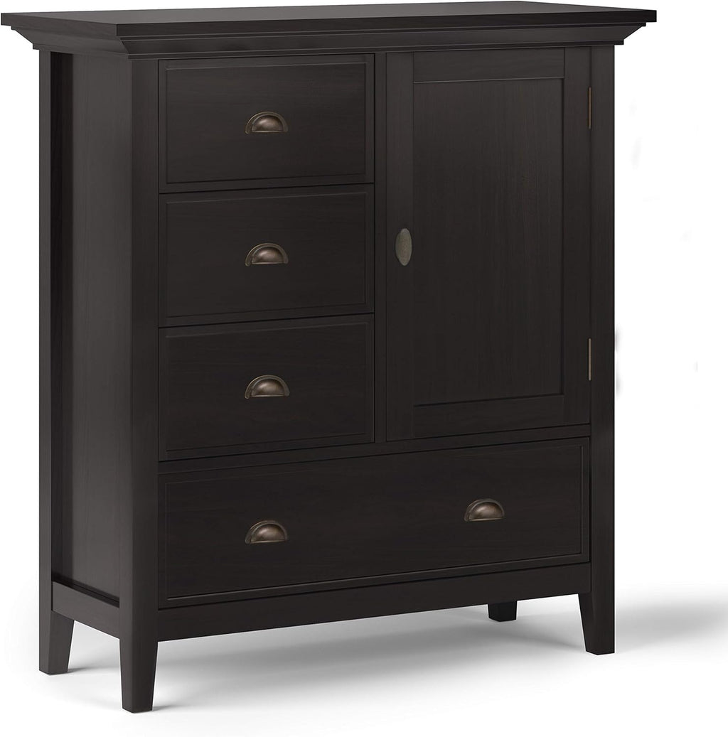 Solid Wood 39 Inch Wide Storage Cabinet in Light Golden Brown with 3 Small Drawers and 1 Large Drawer H540173