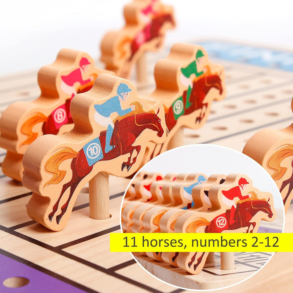 Wooden Horse Racing Game with 11 Durable Horses Dice & Cards Q551341