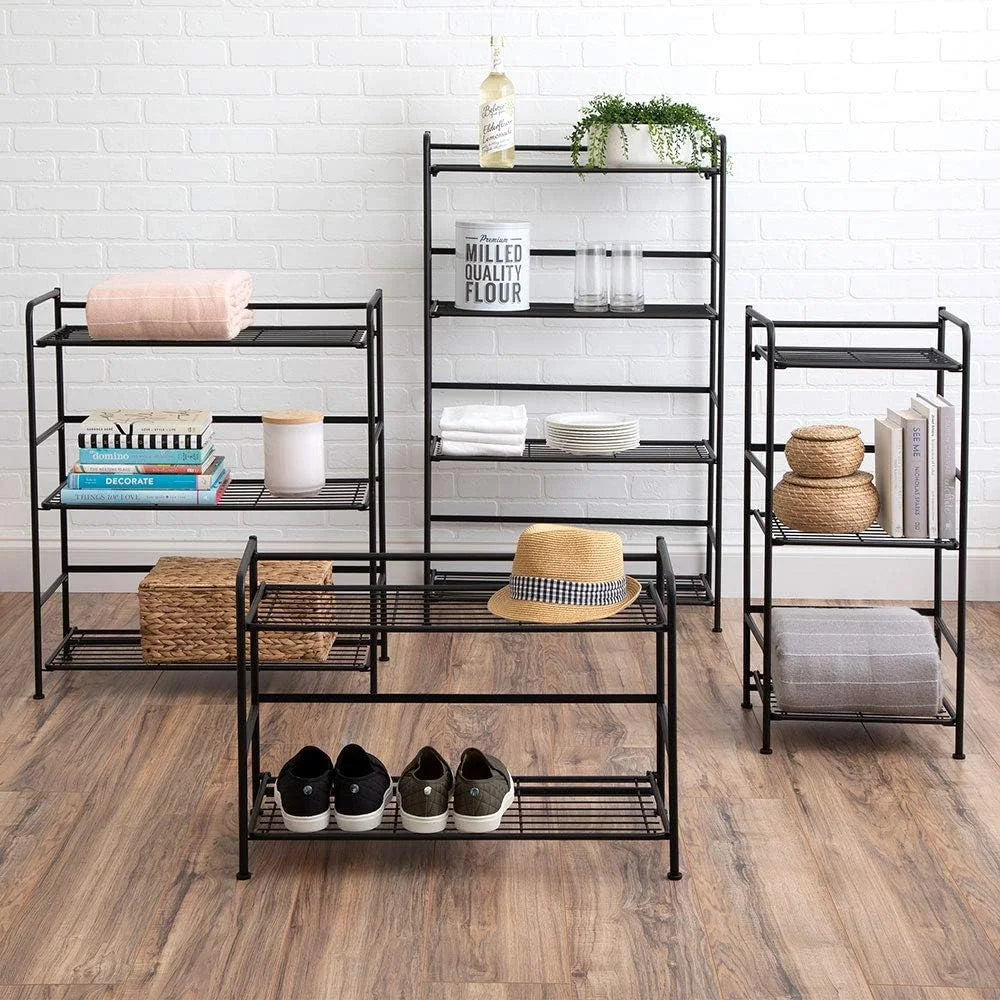 Black Metal 4 Shelves Folding Bookcase E903890