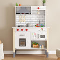 Wooden Play Kitchen with Microwave, Range Hood, Stove, Sink, and Accessories S6658