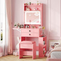 White Makeup Vanity Desk with Lighted Mirror and Chair O7640