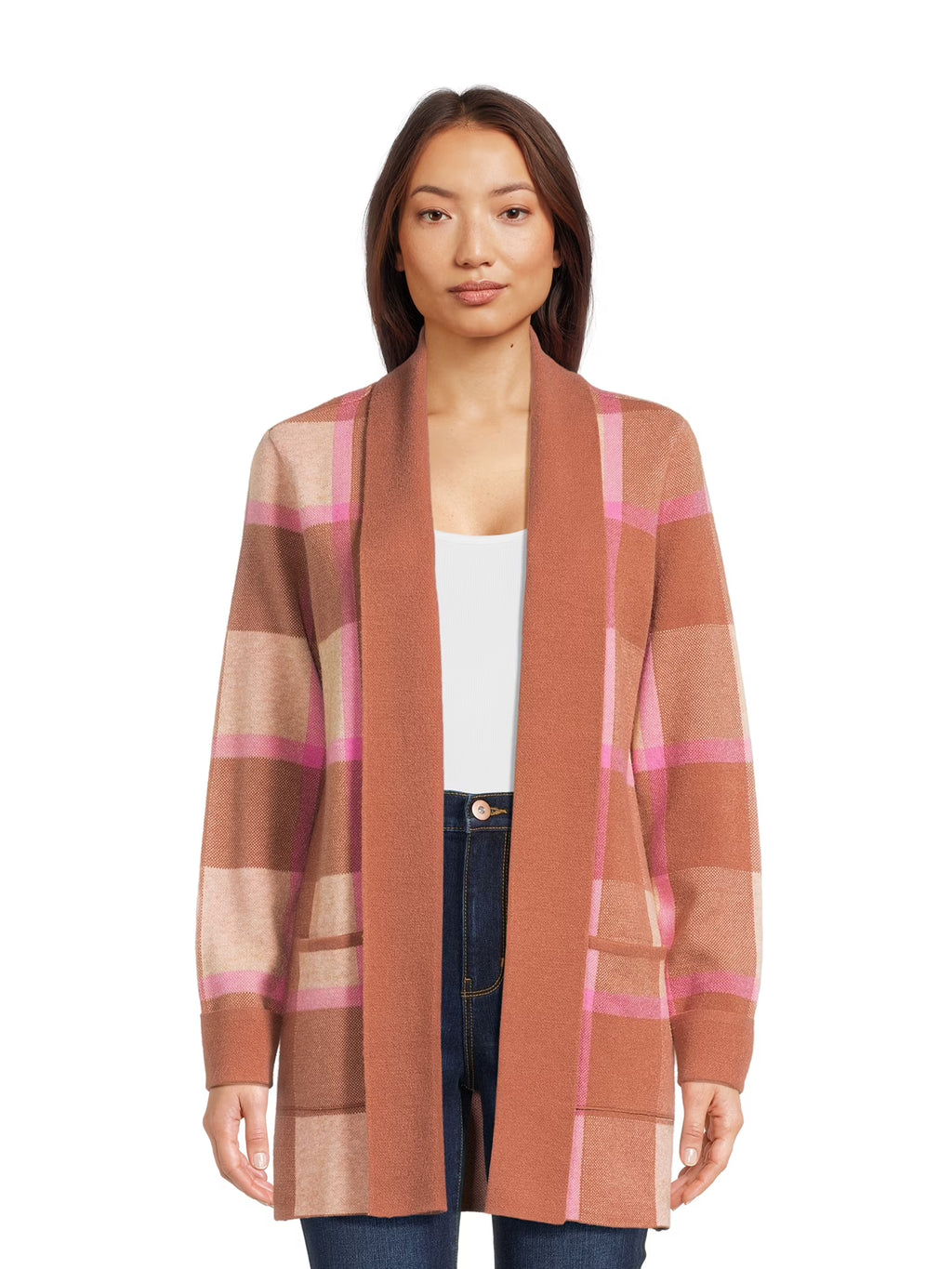Women's Open Front Cardigan Sweater with Long Sleeves, Midweight W7218