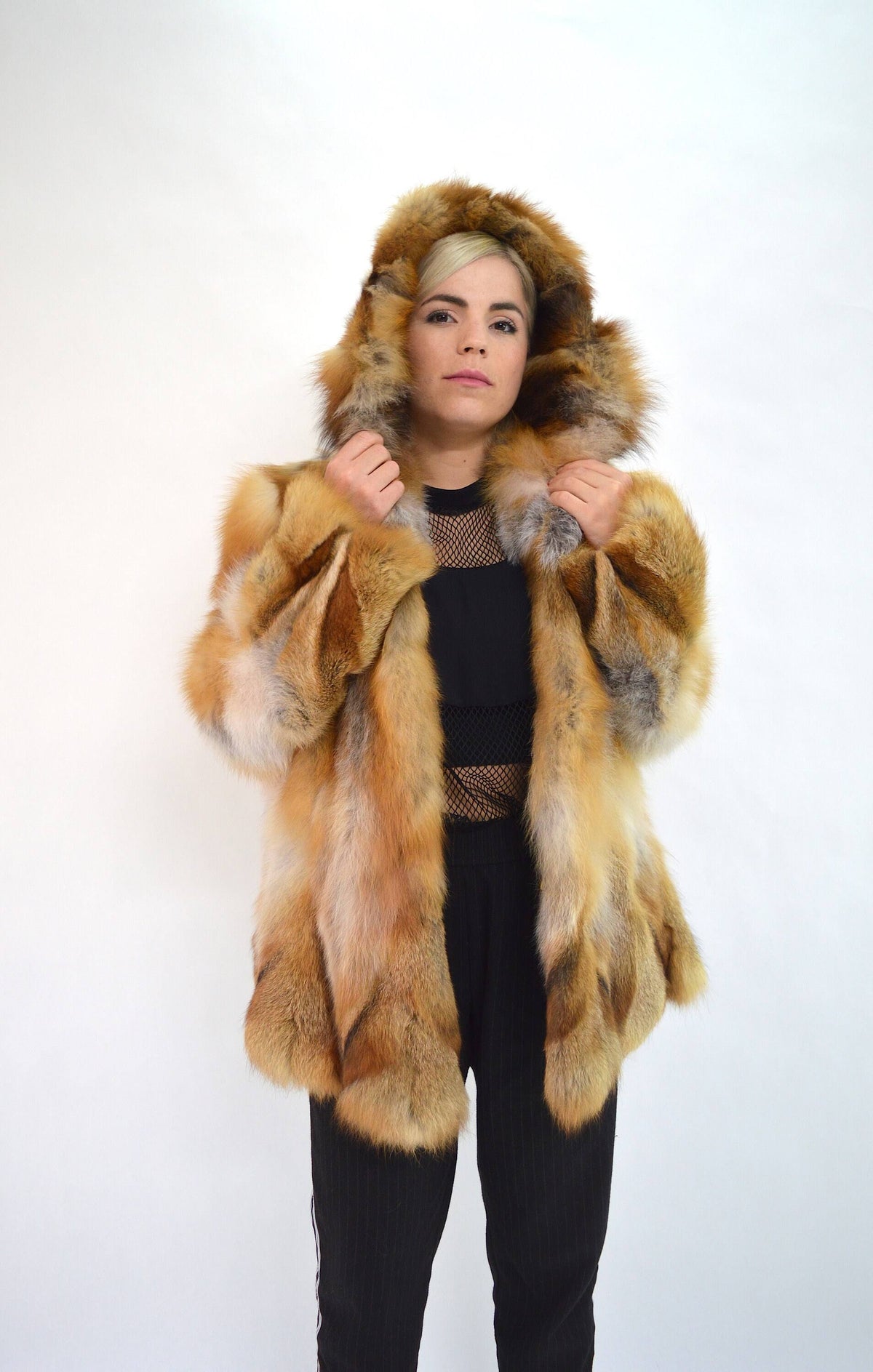 Red Fox Fur Hooded Coat W90674
