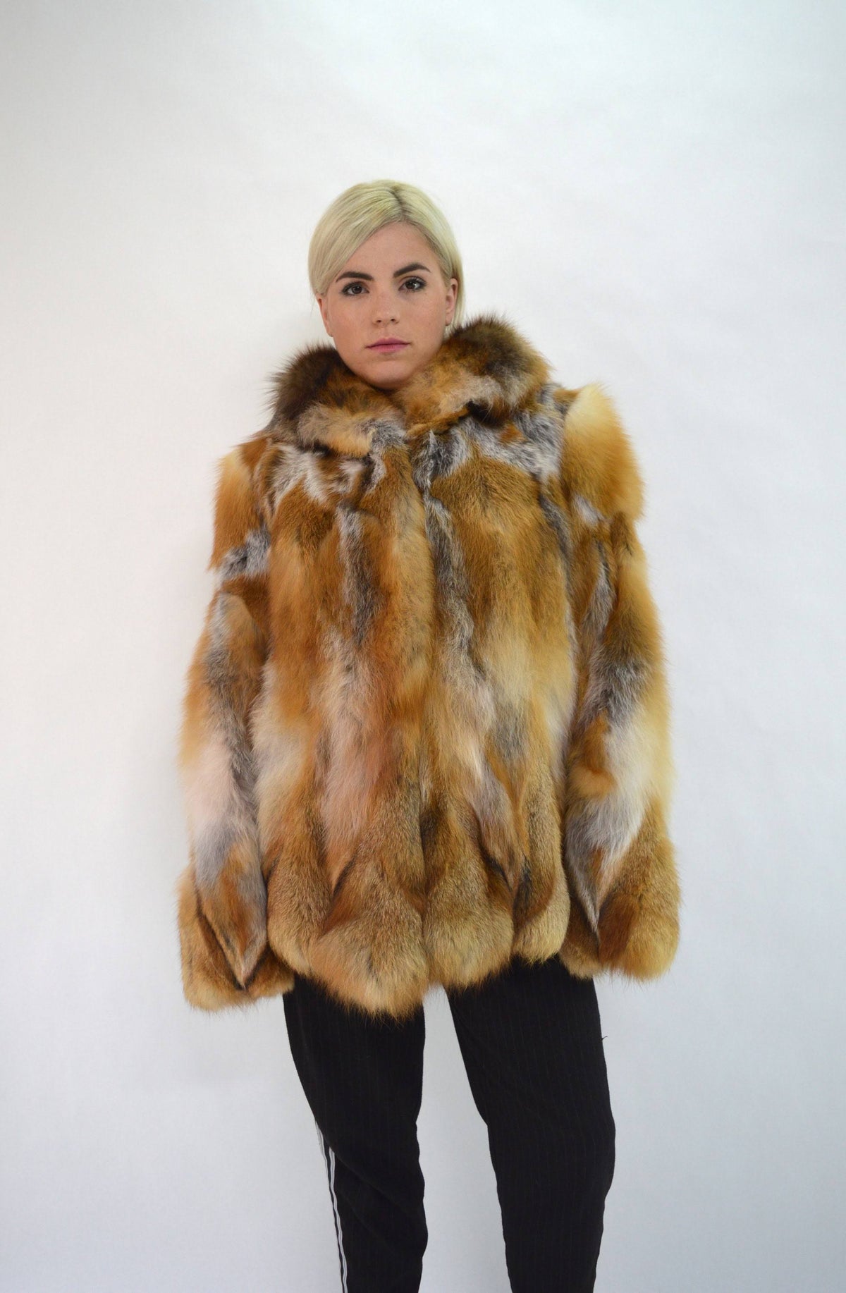 Red Fox Fur Hooded Coat W90674
