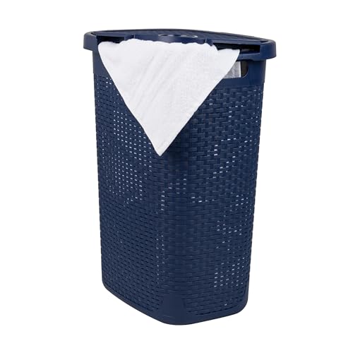 60L Slim Laundry Hamper with Lid, Plastic, Gray, Set of 2 G417