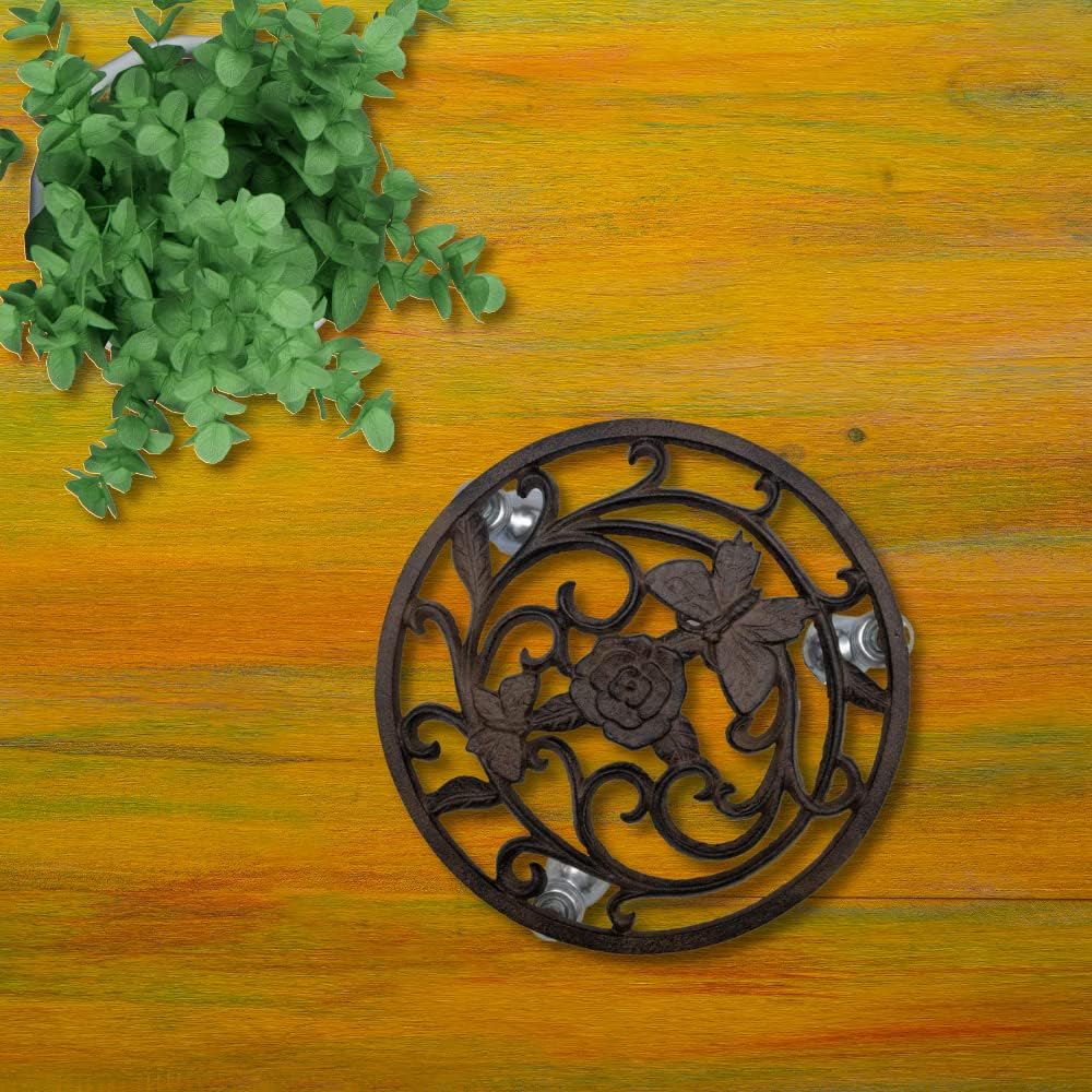 Cast Iron Butterfly Flower Garden Plant Trolley Flowerpot Holder Z49996