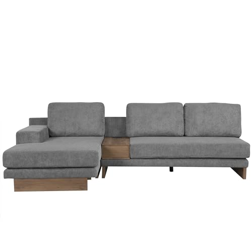 114" L-Shaped Sectional Sofa with Storage Drawer and Reversible Chaise Lounge (Grey) B600