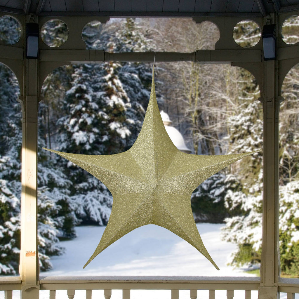 Gold Tinsel Foldable Christmas Star Outdoor Decoration R422