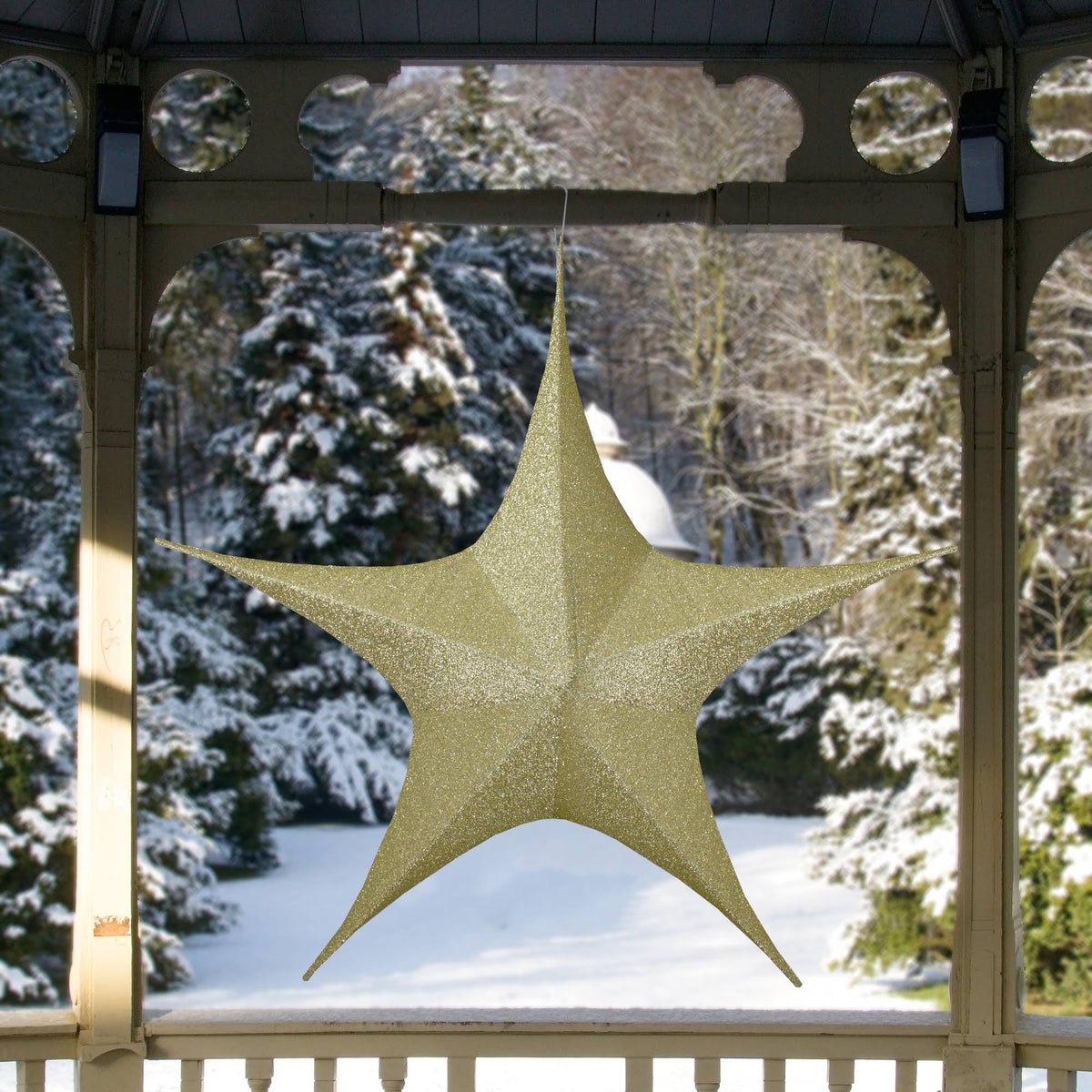 Gold Tinsel Foldable Christmas Star Outdoor Decoration R422