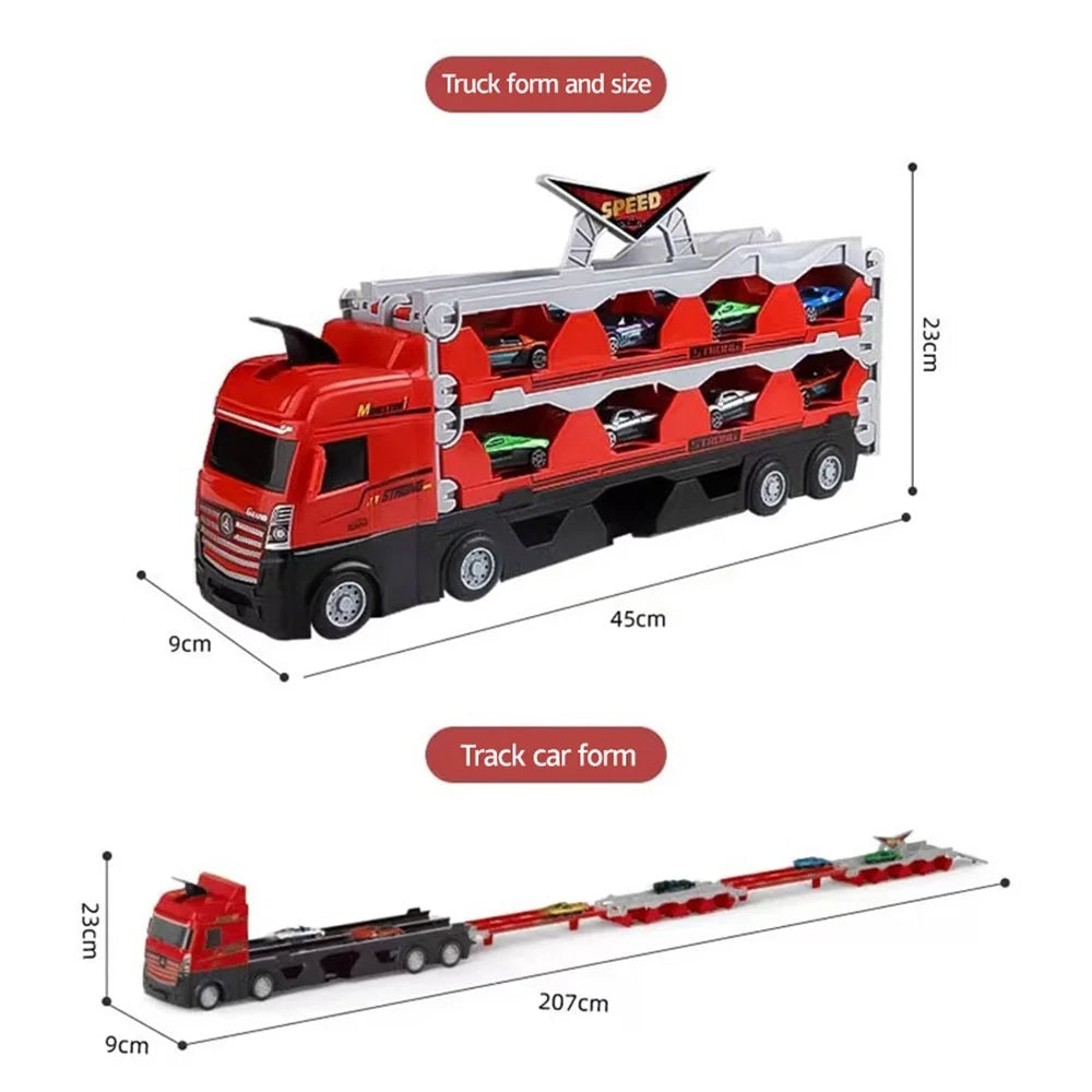 Mega Hauler Truck with Ejection Race Track, Folding Storage Transporter Toy with 8 Cars F5637
