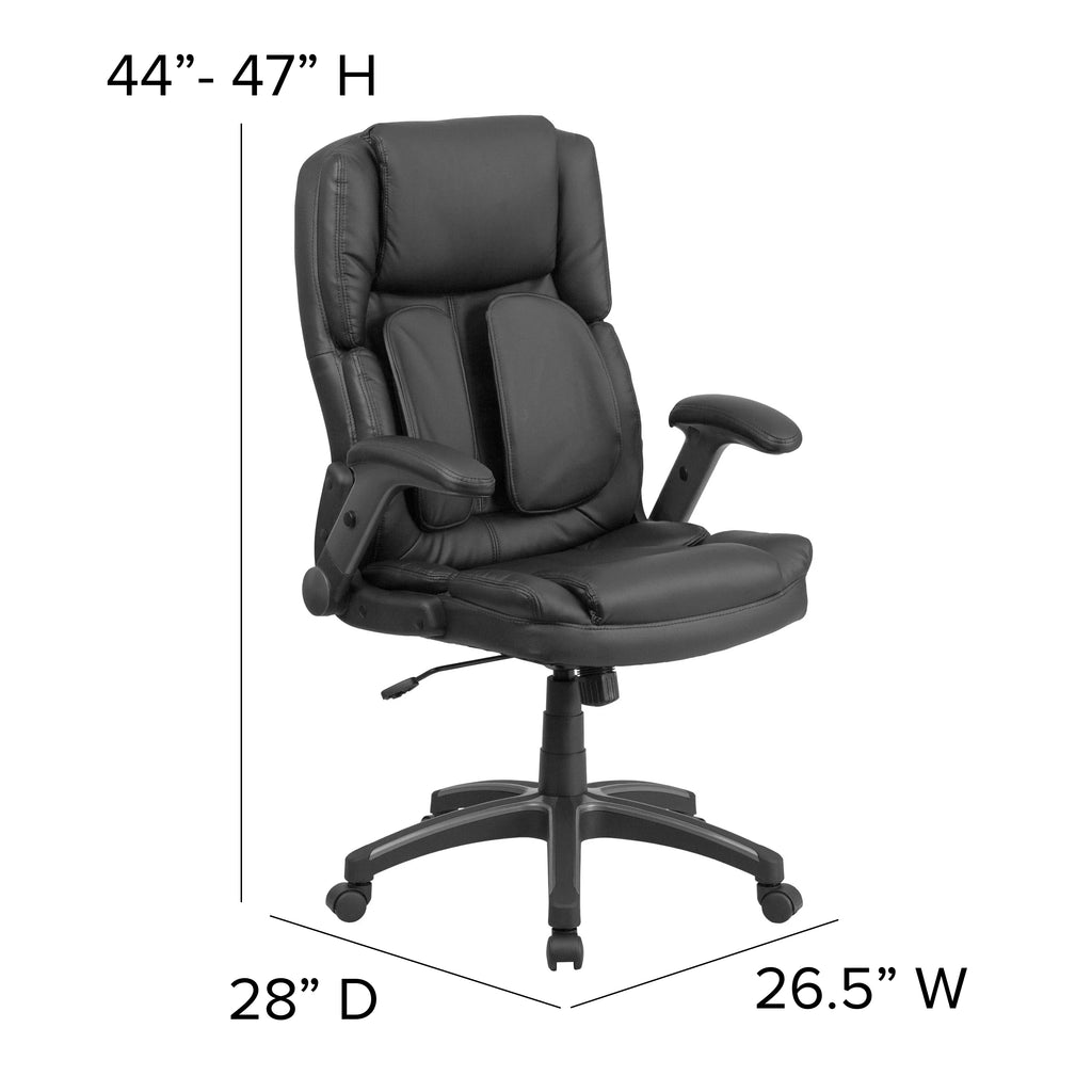 Black LeatherSoft Executive Swivel Ergonomic Office Chair with Flip-Up Arms J5242