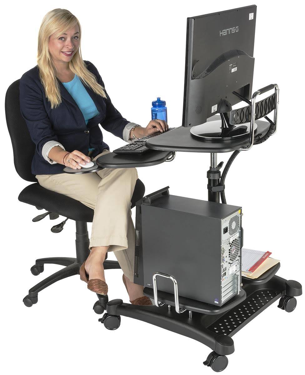 Sit-Stand Mobile Computer Desk Cart with CPU Shelf and Printer A75662