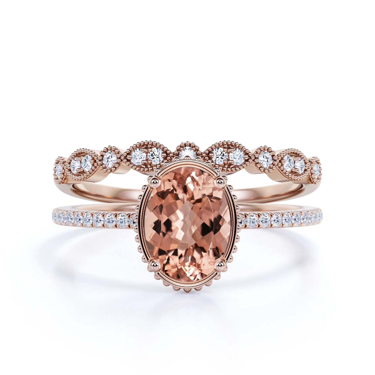 2.00 Carat Oval Cut Morganite And Diamond Moissanite Engagement Ring in 925 Sterling Silver With 18k Rose Gold Plating F5379