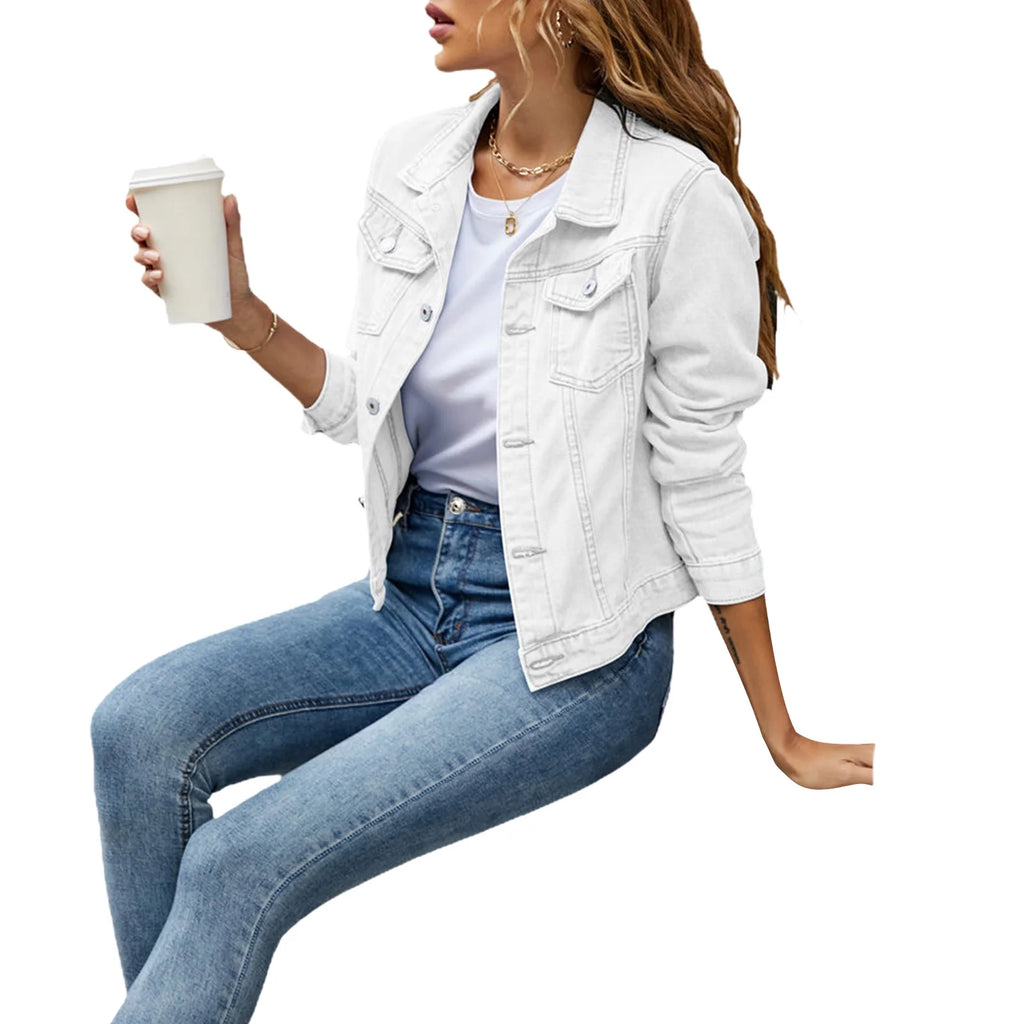 Women's Denim Jacket Long Sleeve Button Down Slim Fit Jean Cardigan D5614