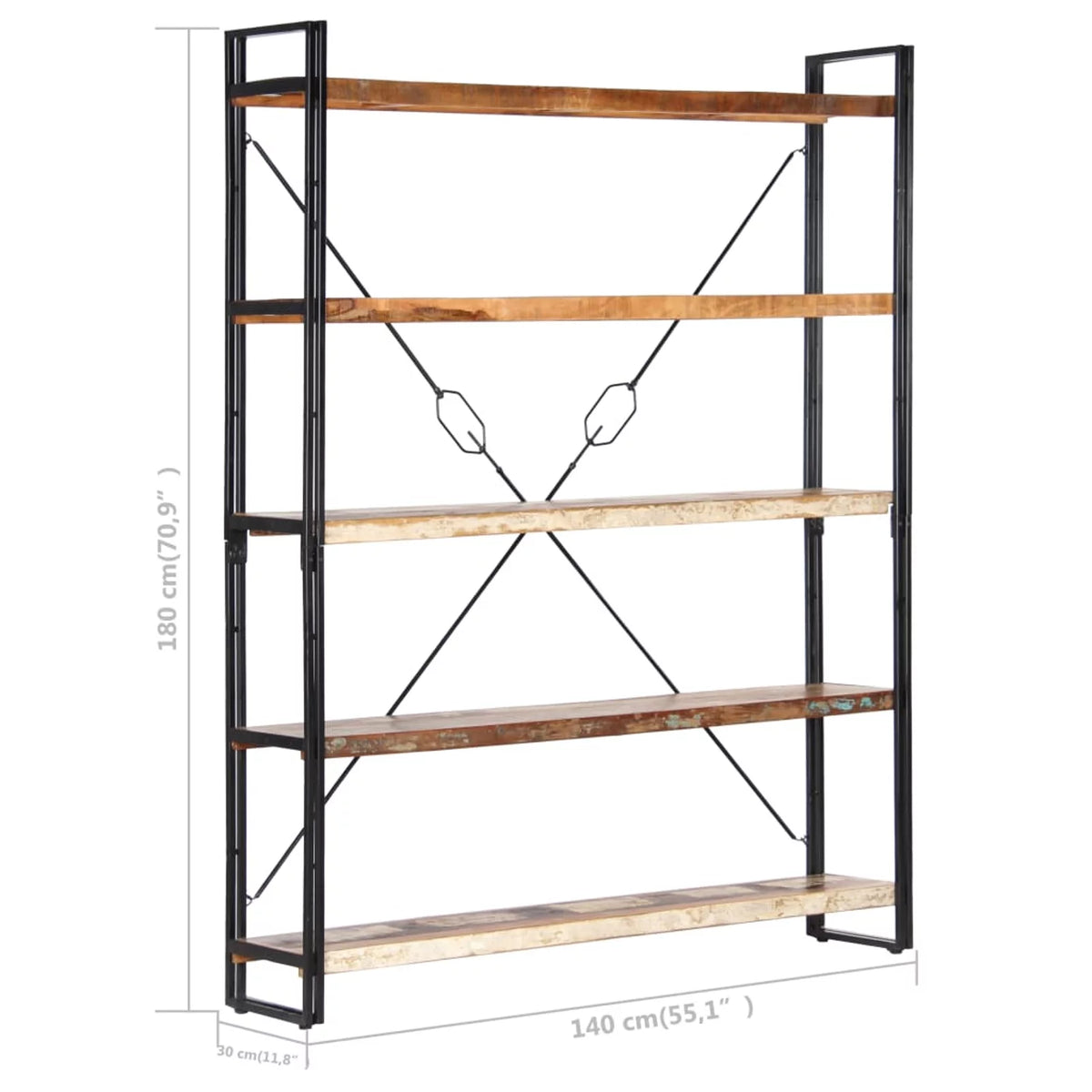5-Tier Solid Reclaimed Wood Bookcase D7001