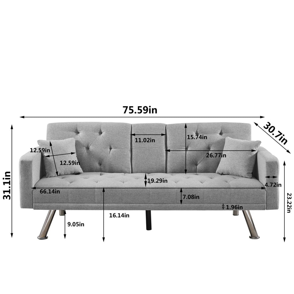 Grey Linen Convertible Sofa Bed Y996