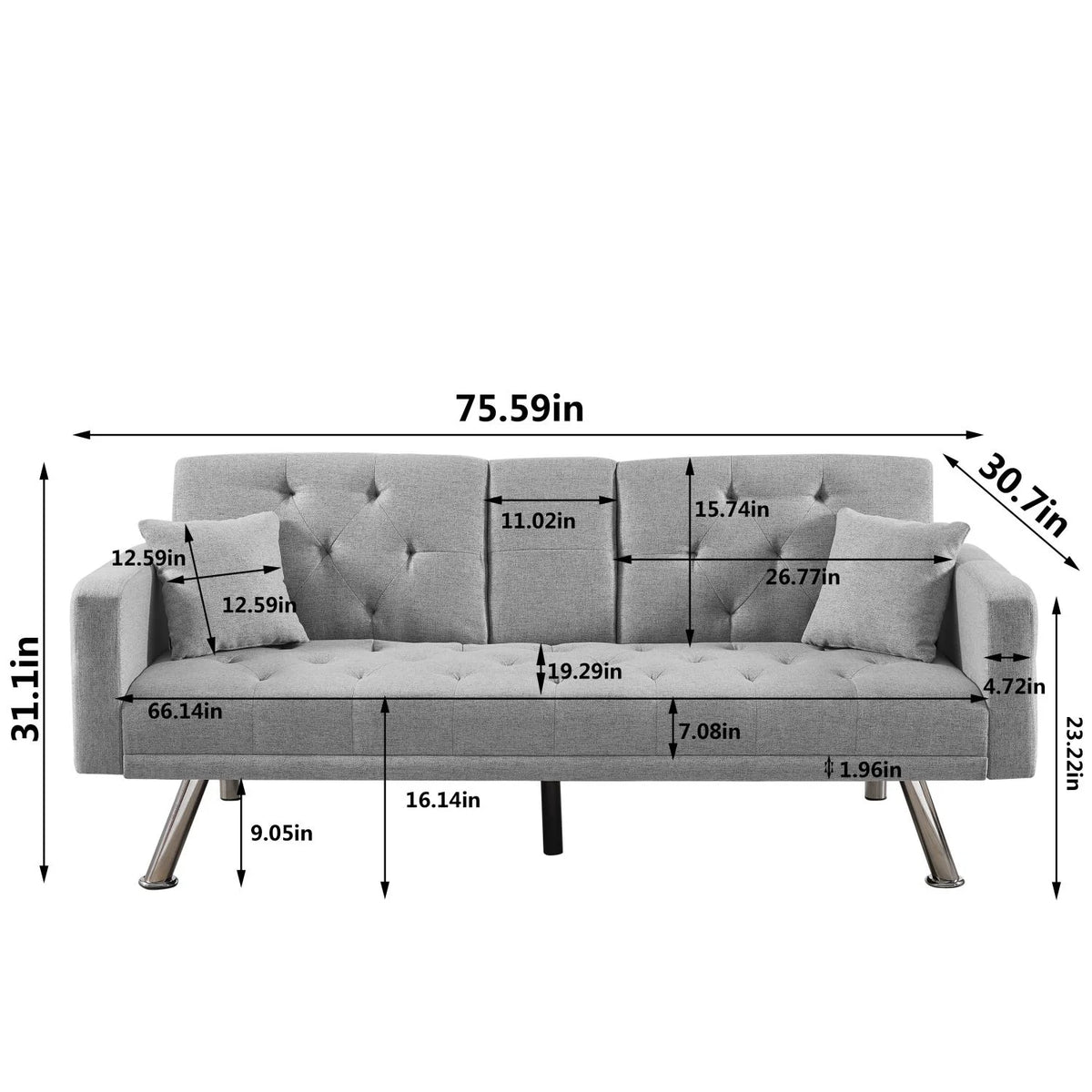 Grey Linen Convertible Sofa Bed Y996