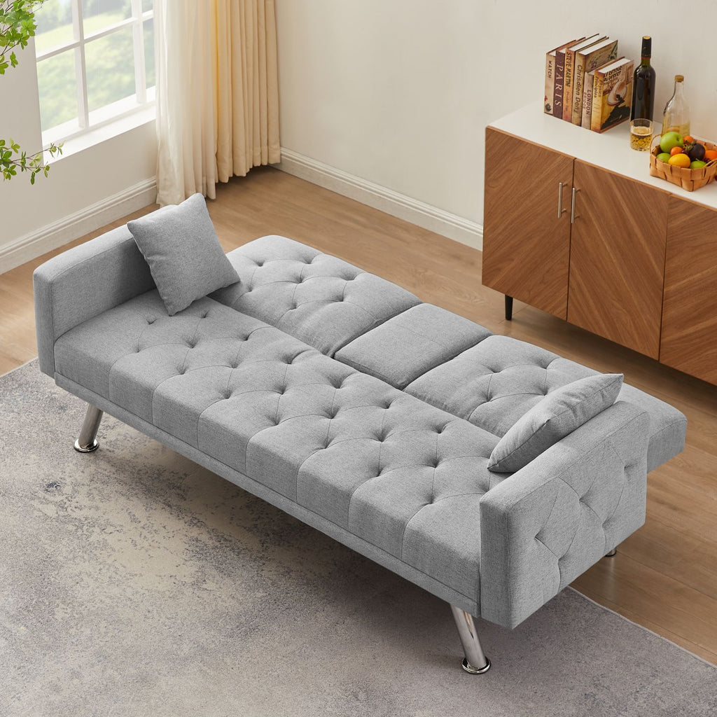 Grey Linen Convertible Sofa Bed Y996