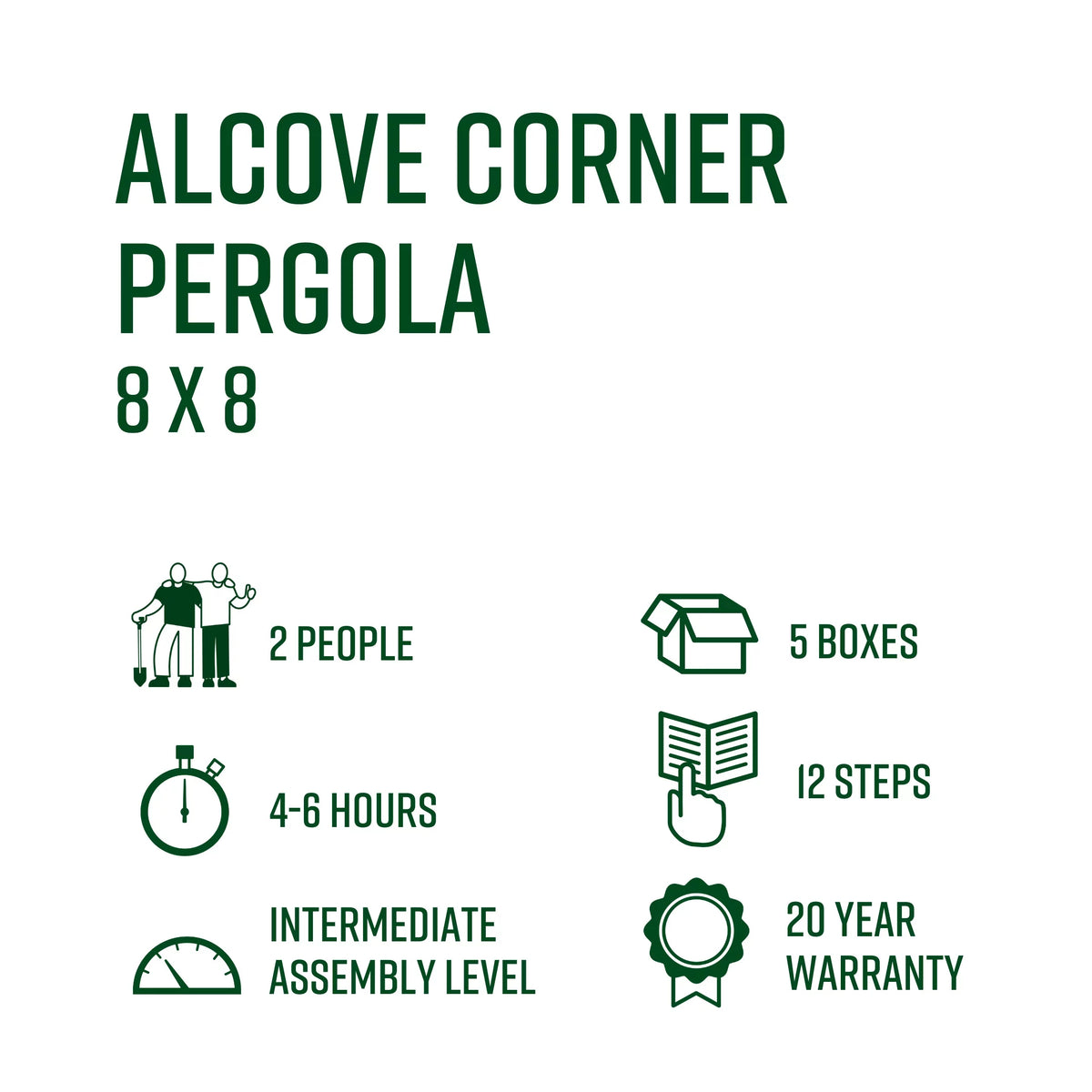96"L x 96"W x 94"H Vinyl Alcove Corner Pergola, White L949
