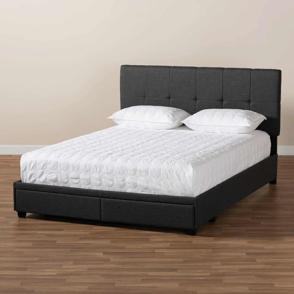 Dark Grey Fabric Upholstered 2-Drawer King Size Platform Storage Bed X2596