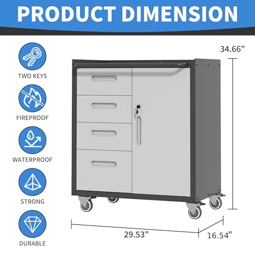 Black Metal Storage Cabinet with Wheels W831568