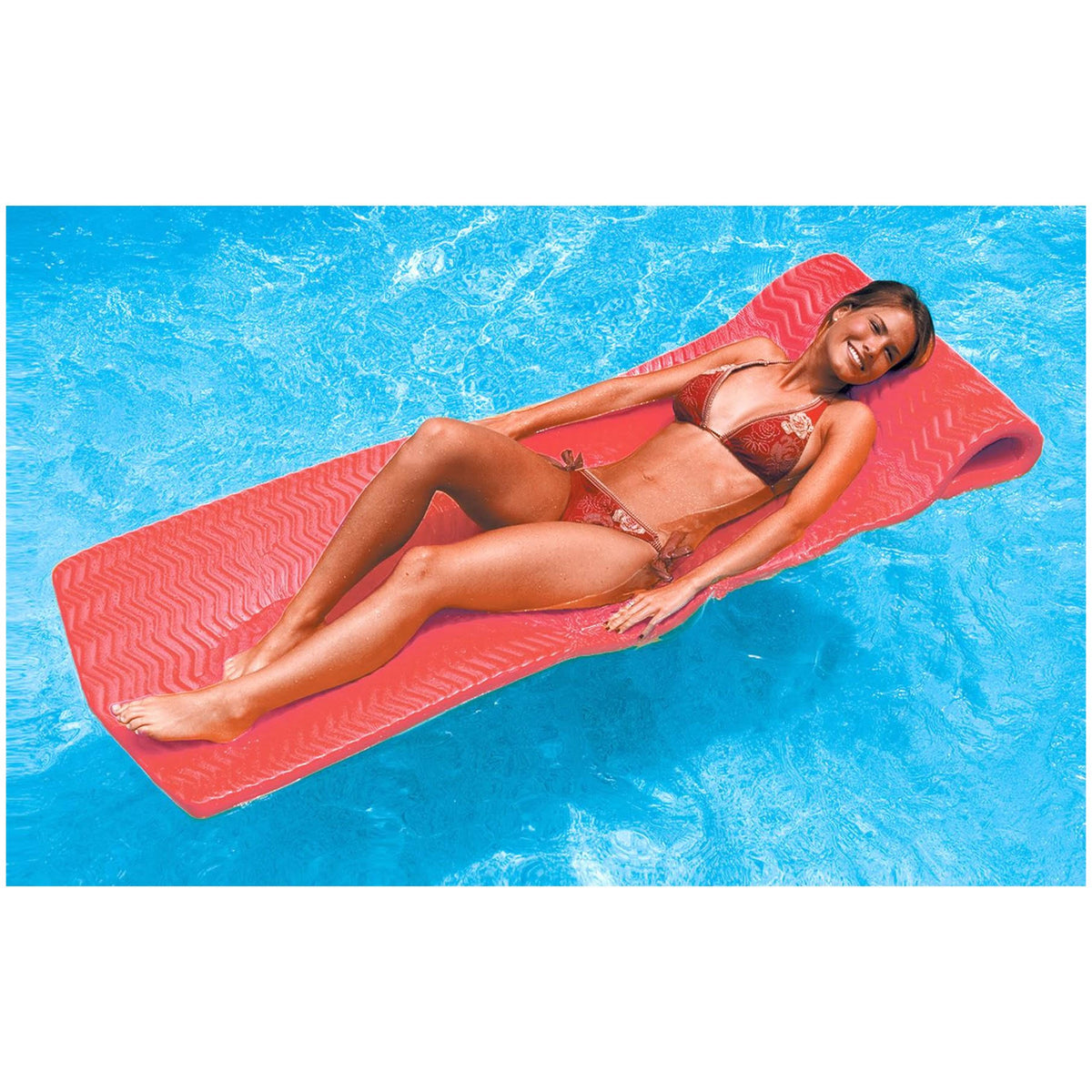 Coral Red Floating Swimming Pool Mattress Raft F420976