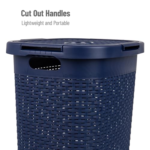 60L Slim Laundry Hamper with Lid, Plastic, Gray, Set of 2 G417