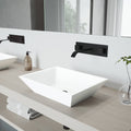 Matte Stone Vessel Bathroom Sink Set with Wall Mount Faucet in Matte Black Z68792