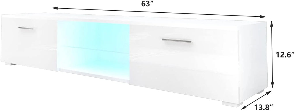 High Gloss White LED Light TV Stand with Storage, Shelves K770709