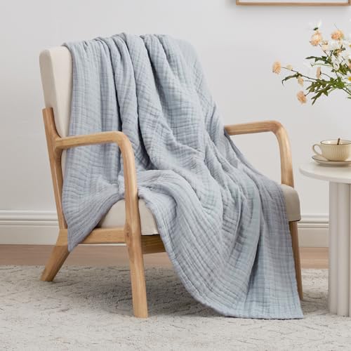 6 Layer Cotton Muslin King Size Blanket, Sage Green E736839